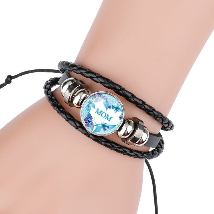 Wholesale Mom Heart Letter Crystal Cowhide Beads Bracelet